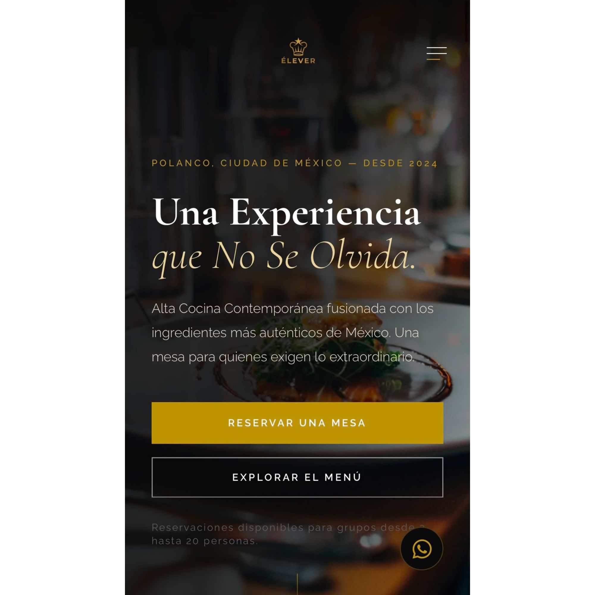 Diseño web para restaurante de alta cocina Elever desarrollado por Jorge González