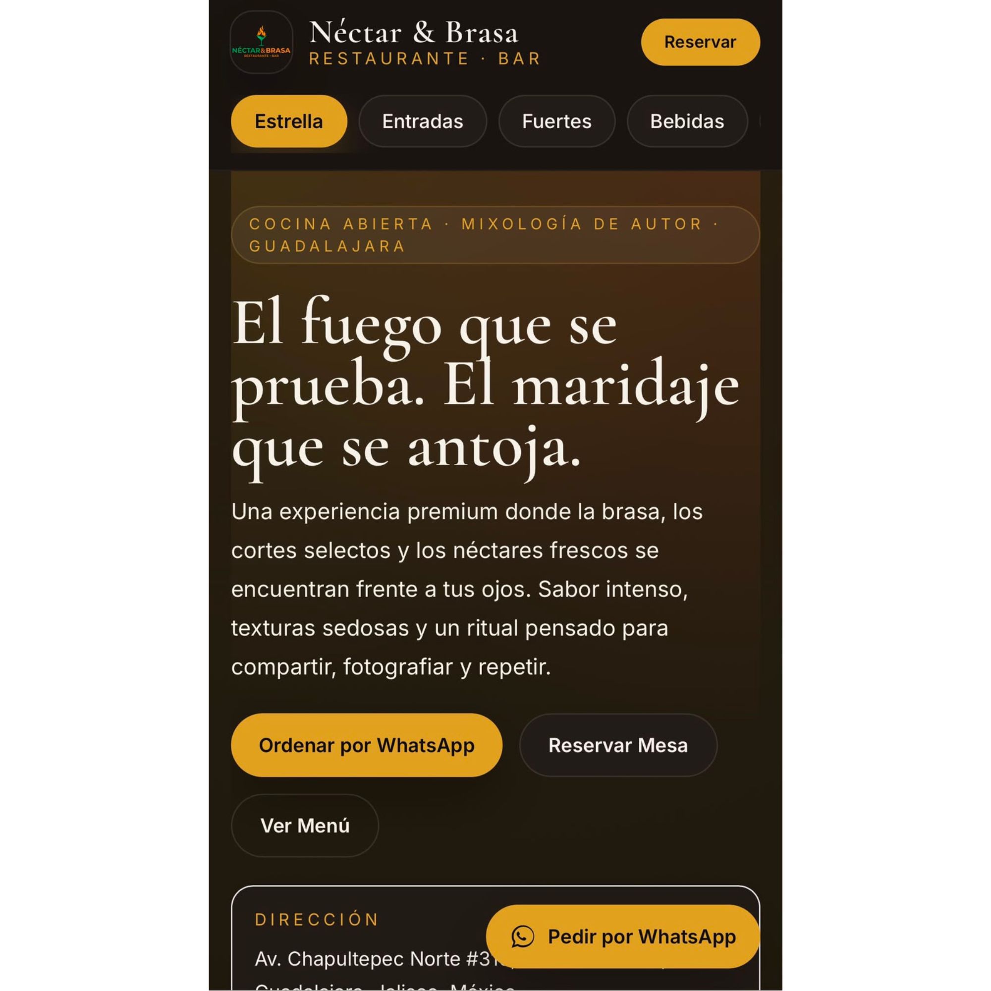 Diseño web para restaurante Nectar y Brasa