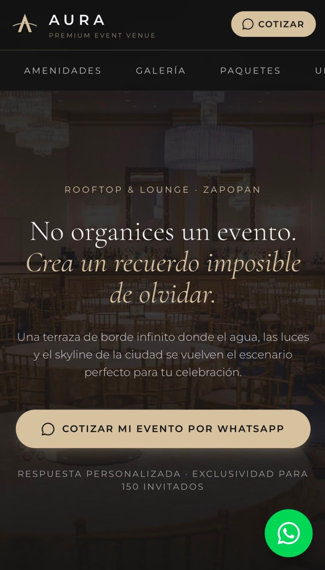 Diseño web para terraza y salón de eventos Terraza Aura