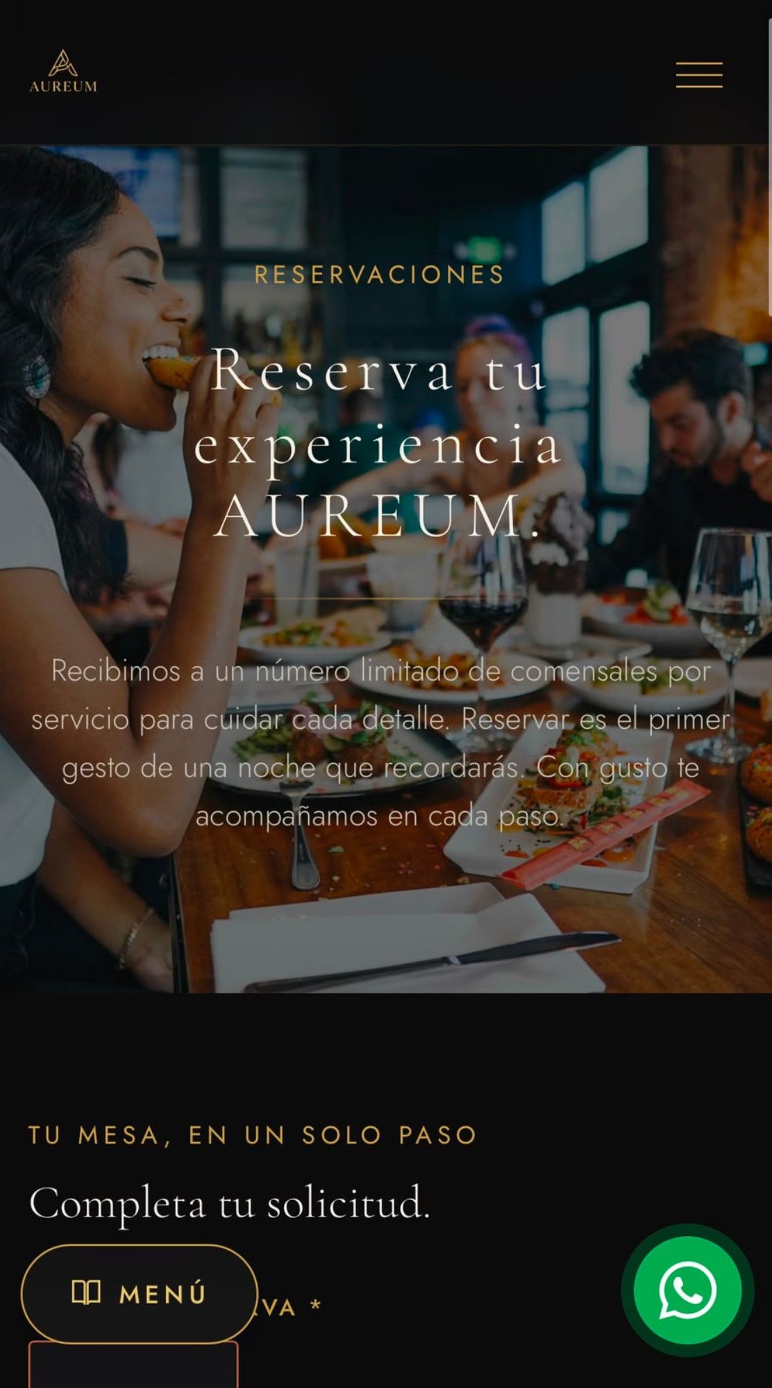 AUREUM - pantalla de reservación en línea con base de datos en tiempo real