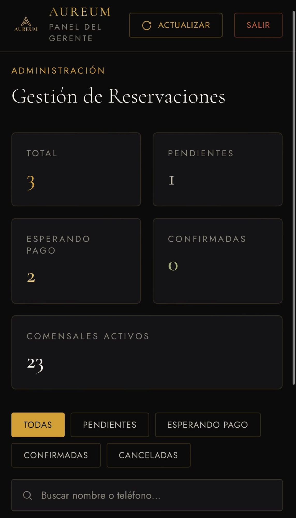 AUREUM - panel de administración del sistema Web OS con automatización por WhatsApp